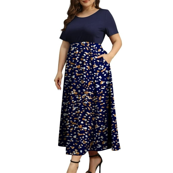 FOLUNSI Women Plus Size Dresses Short Sleeve Loose Ribbed Casual Long Maxi Dresses with Pockets M-4X