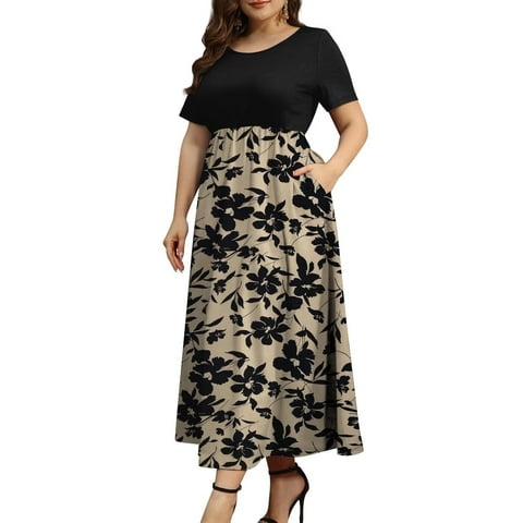 Women Plus Size Dresses Short Sleeve Loose Ribbed Casual Long Maxi Dresses with Pockets M-4X