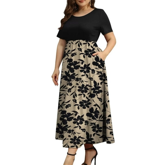 FOLUNSI Women Plus Size Dresses Short Sleeve Loose Ribbed Casual Long Maxi Dresses with Pockets M-4X