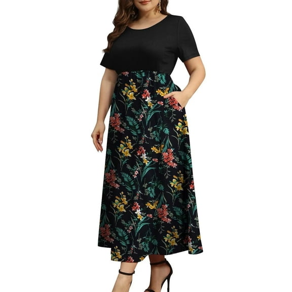FOLUNSI Women Plus Size Dresses Short Sleeve Loose Ribbed Casual Long Maxi Dresses with Pockets M-4X