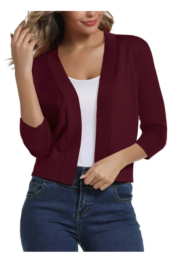 Women's 3/4 Sleeve Cropped Cardigans Sweaters Jackets Open Front Short Shrugs for Dresses