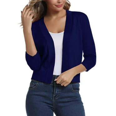 FOLUNSI Women's 3/4 Sleeve Cropped Cardigans Sweaters Jackets Open Front Short Shrugs for Dresses