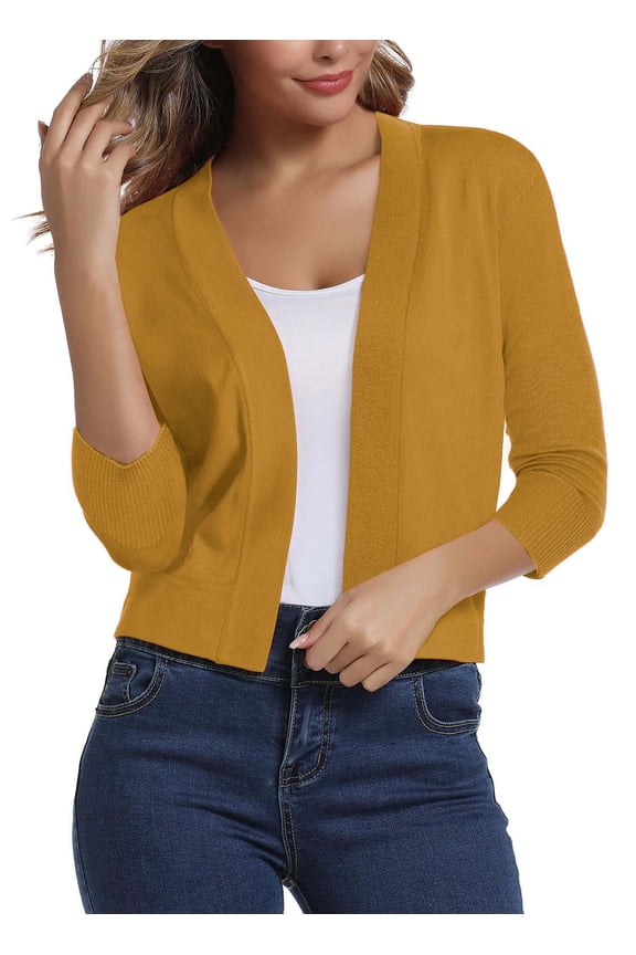 Women's 3/4 Sleeve Cropped Cardigans Sweaters Jackets Open Front Short Shrugs for Dresses