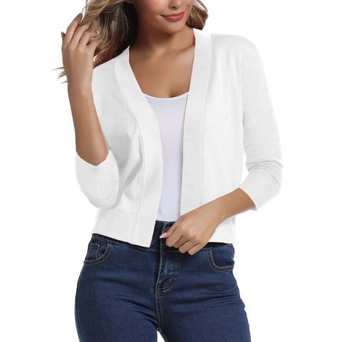 Women's 3/4 Sleeve 80% Viscose Cropped Cardigan Sweater, Size S