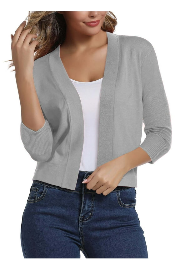 Women's 3/4 Sleeve Cropped Cardigans Sweaters Jackets Open Front Short Shrugs for Dresses