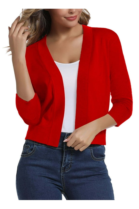 Women's 3/4 Sleeve Cropped Cardigans Sweaters Jackets Open Front Short Shrugs for Dresses