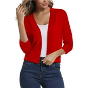 FOLUNSI Womens 3/4 Sleeve Cropped Cardigans Sweaters Jackets Open Front Short Shrugs for Dresses