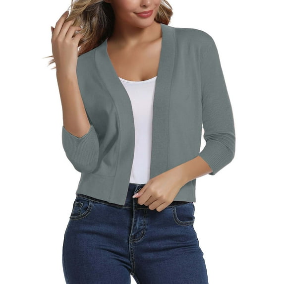 FOLUNSI Women's 3/4 Sleeve Cropped Cardigans Sweaters Jackets Open Front Short Shrugs for Dresses