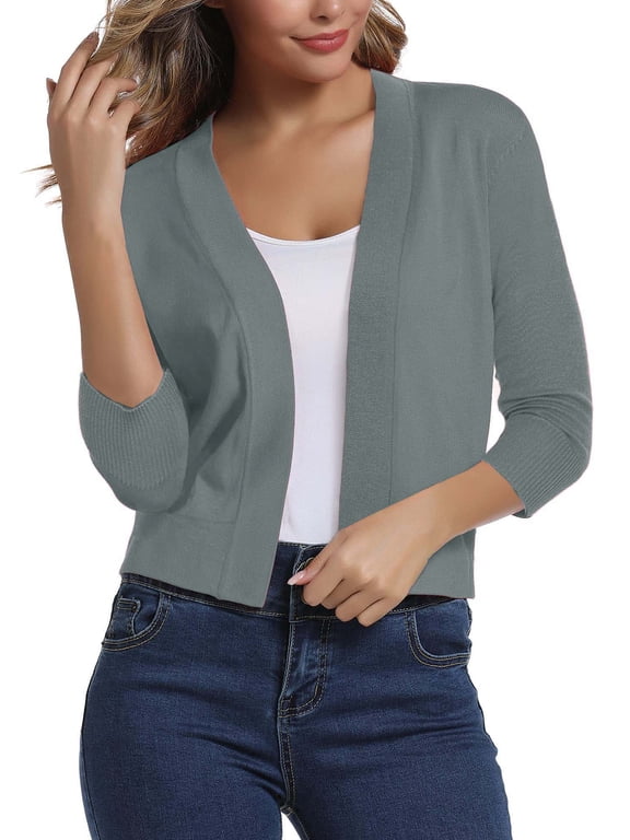 Women's 3/4 Sleeve Cropped Cardigans Sweaters Jackets Open Front Short Shrugs for Dresses