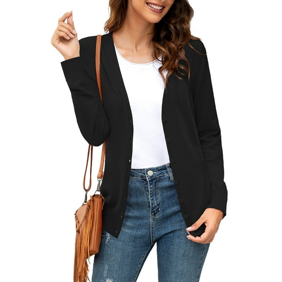 FOLUNSI Women's Button Down Crew Neck Long Sleeve Soft Knit Cardigan Sweaters S-2XL