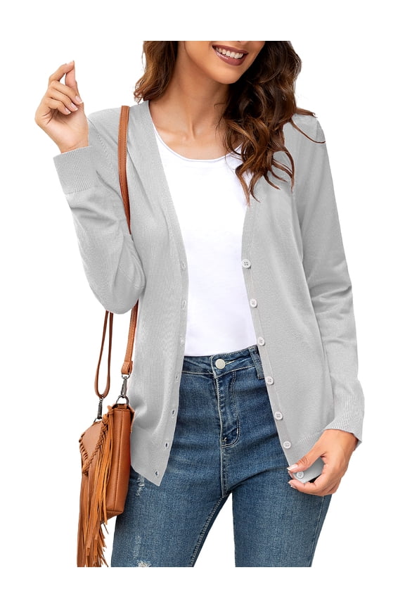 Women's Button Down Crew Neck Long Sleeve Soft Knit Cardigan Sweaters S-2XL