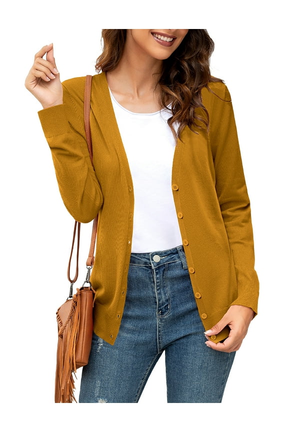 Women's Button Down Crew Neck Long Sleeve Soft Knit Cardigan Sweaters S-2XL