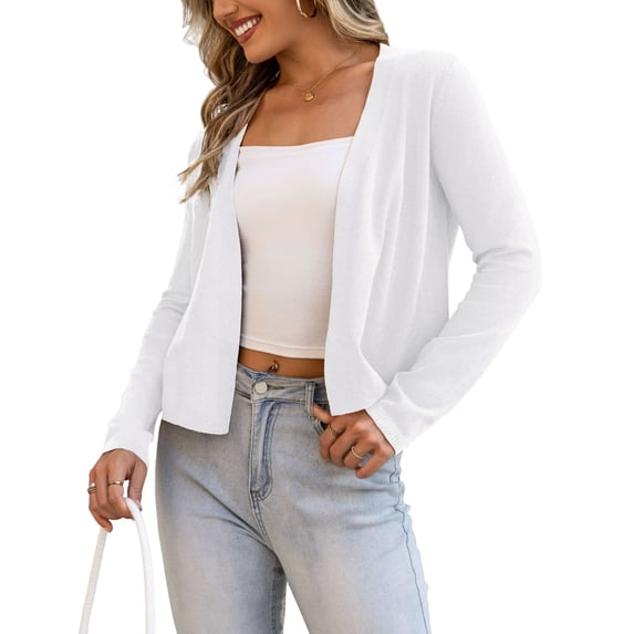 FOLUNSI Women's Long Sleeve Cropped Cardigans Sweaters Jackets Open Front Short Shrugs for Dresses