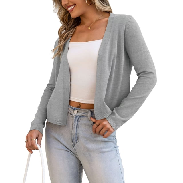 FOLUNSI Women's Long Sleeve Cropped Cardigans Sweaters Jackets Open Front Short Shrugs for Dresses