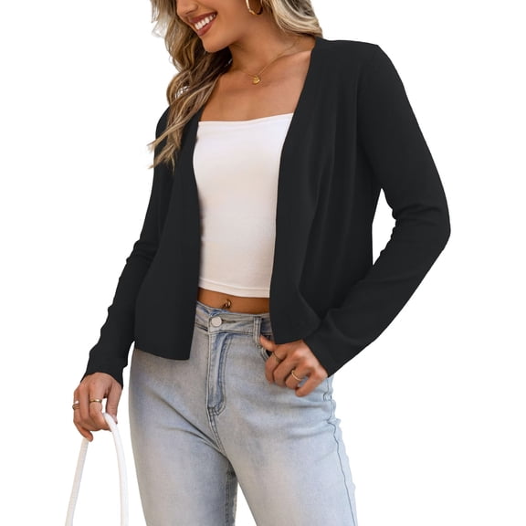 FOLUNSI Women's Long Sleeve Cropped Cardigans Sweaters Jackets Open Front Short Shrugs for Dresses