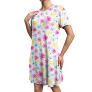 FOLUNSI Women's Plus Size Nightgown Sleepwear Short Sleeves Round neck Shirt Casual Print Nightshirt S-3X