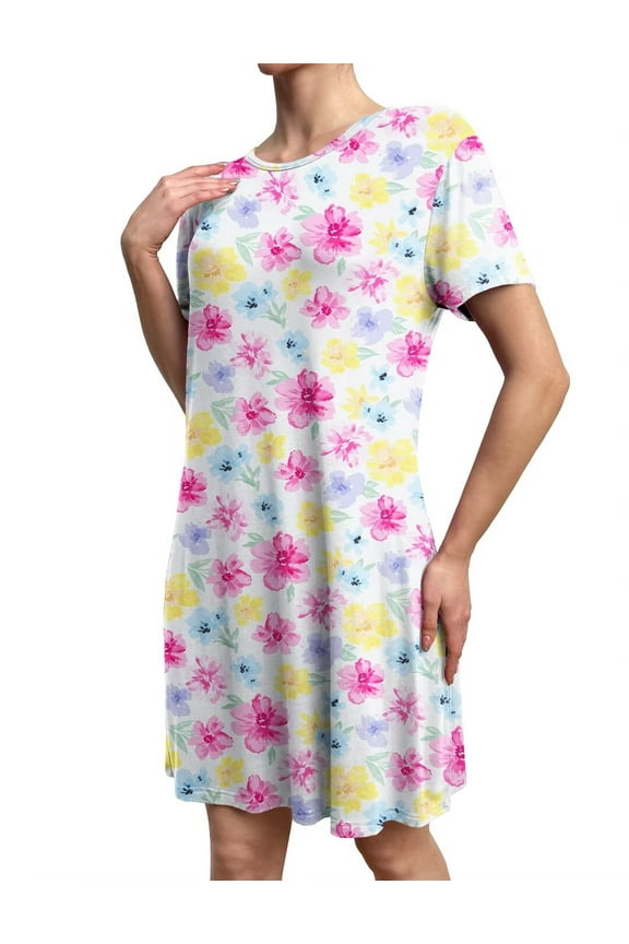 Women's Plus Size Nightgown Sleepwear Short Sleeves Round neck Shirt Casual Print Nightshirt S-3X