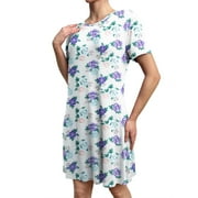 FOLUNSI Pullover Nightgown Cotton - Short Sleeve, Round Neck, Floral - S-3X