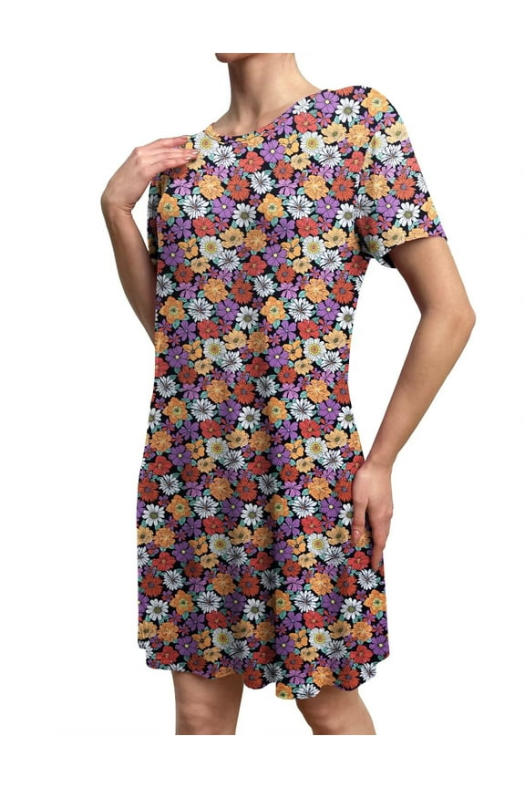 Women's Plus Size Nightgown Sleepwear Short Sleeves Round neck Shirt Casual Print Nightshirt S-3X