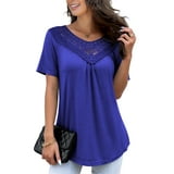 FOLUNSI Women's Plus Size Summer Tops Short Sleeve Lace Pleated Blouses ...