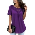 thumbnail image 1 of FOLUNSI Women's Plus Size Summer Tops Short Sleeve Lace Pleated Blouses Tunic Tops M-4XL, 1 of 9