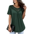 thumbnail image 1 of FOLUNSI Women's Plus Size Summer Tops Short Sleeve Lace Pleated Blouses Tunic Tops M-4XL, 1 of 9