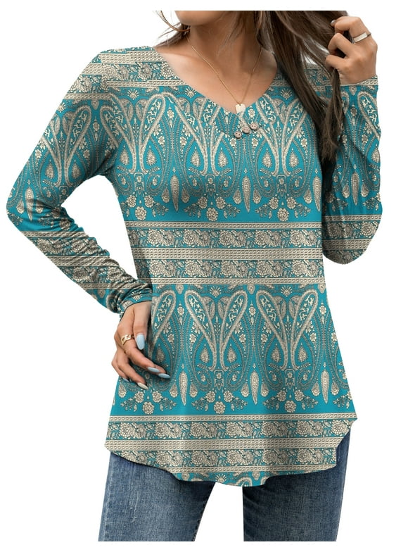 Women's Plus Size Tops Casual Blouses Long Sleeve Flowy Tunic Tops m-4xl