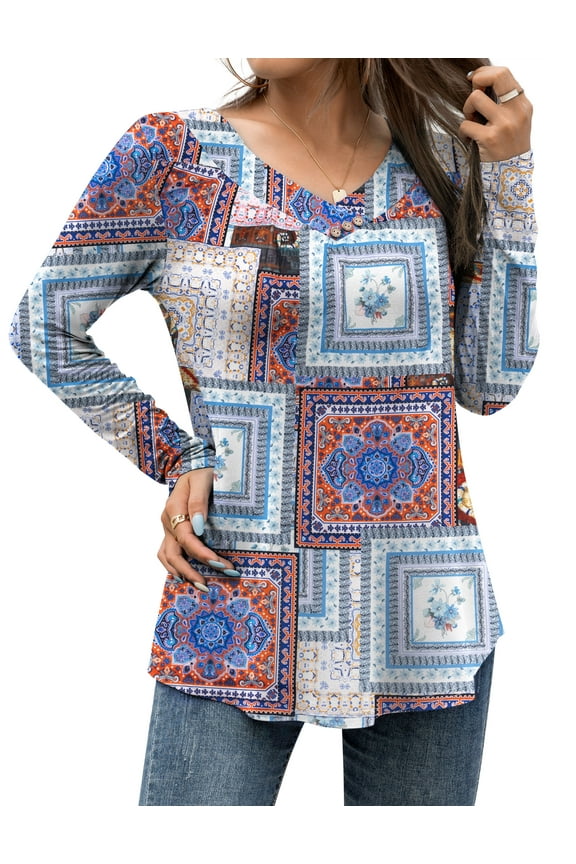 Women's Plus Size Tops Casual Blouses Long Sleeve Flowy Tunic Tops m-4xl