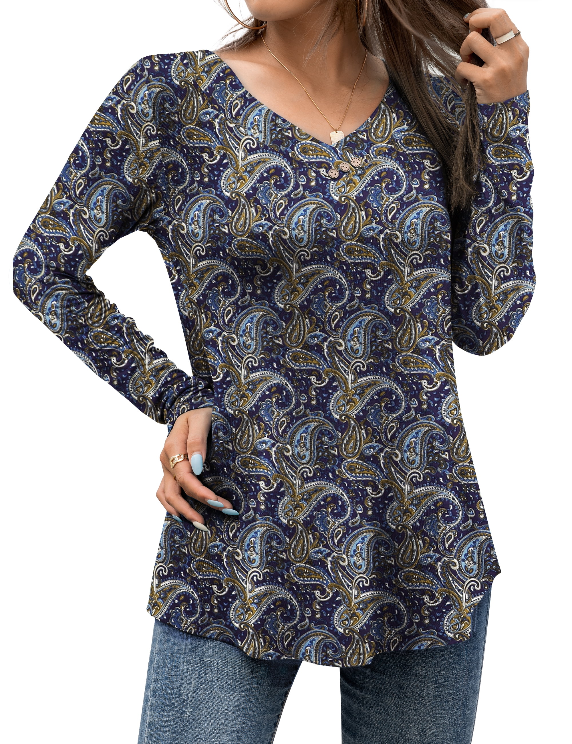 FOLUNSI Women's Plus Size Tops Casual Blouses Long Sleeve Flowy Tunic