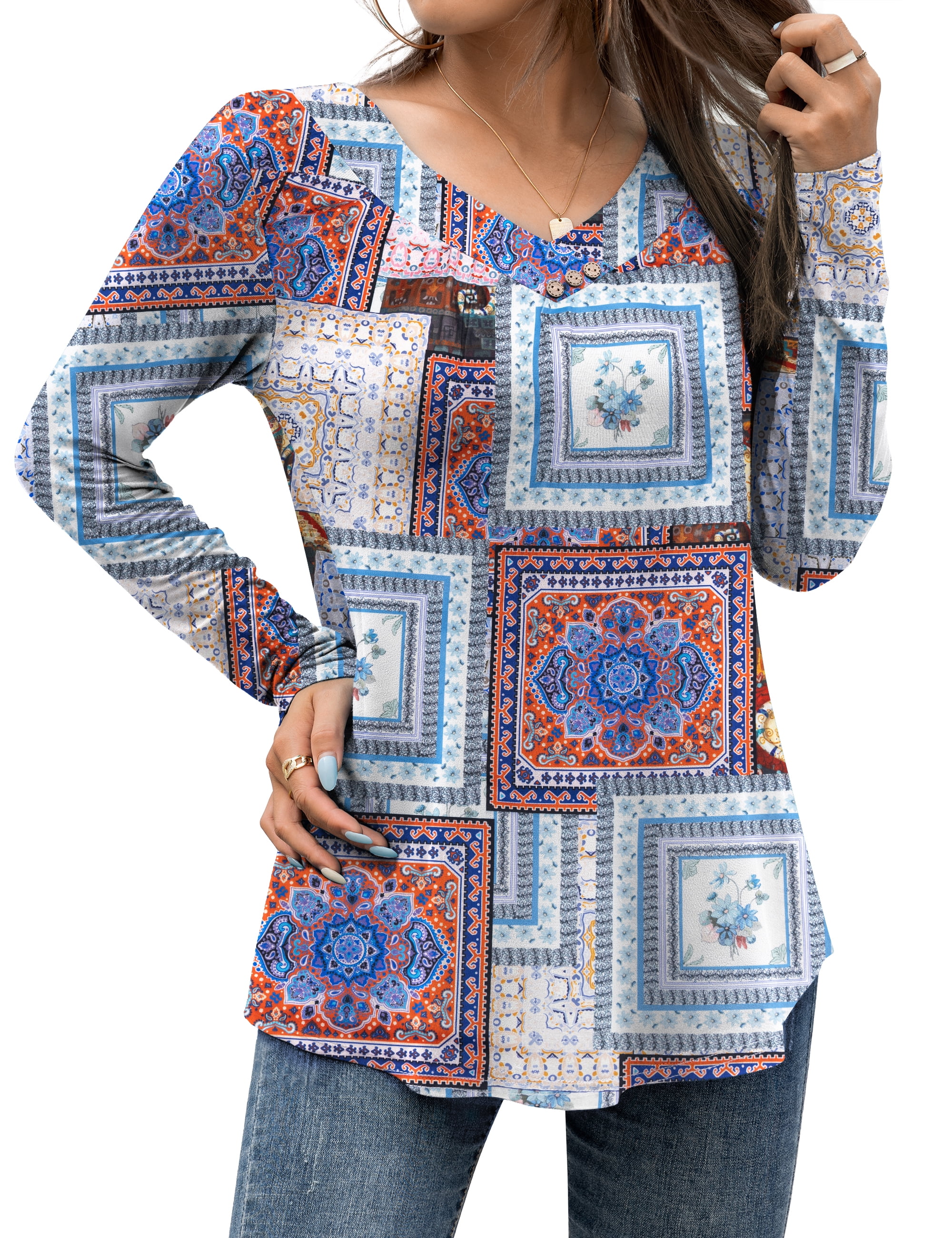 FOLUNSI Women's Plus Size Tops Casual Blouses Long Sleeve Flowy Tunic