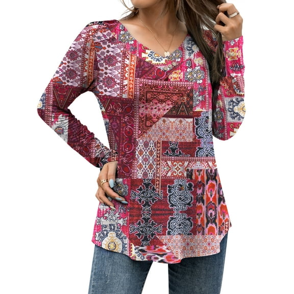 FOLUNSI Women's Plus Size Tops Casual Blouses Long Sleeve Flowy Tunic Tops m-4xl