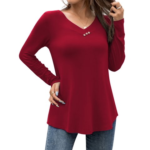 Casual Floral Henley Shirt Knit - V-Neck Short Sleeve Blouse - M-4X