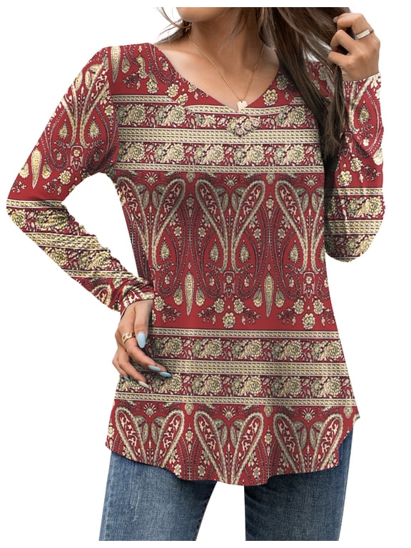 Women's Plus Size Tops Casual Blouses Long Sleeve Flowy Tunic Tops m-4xl