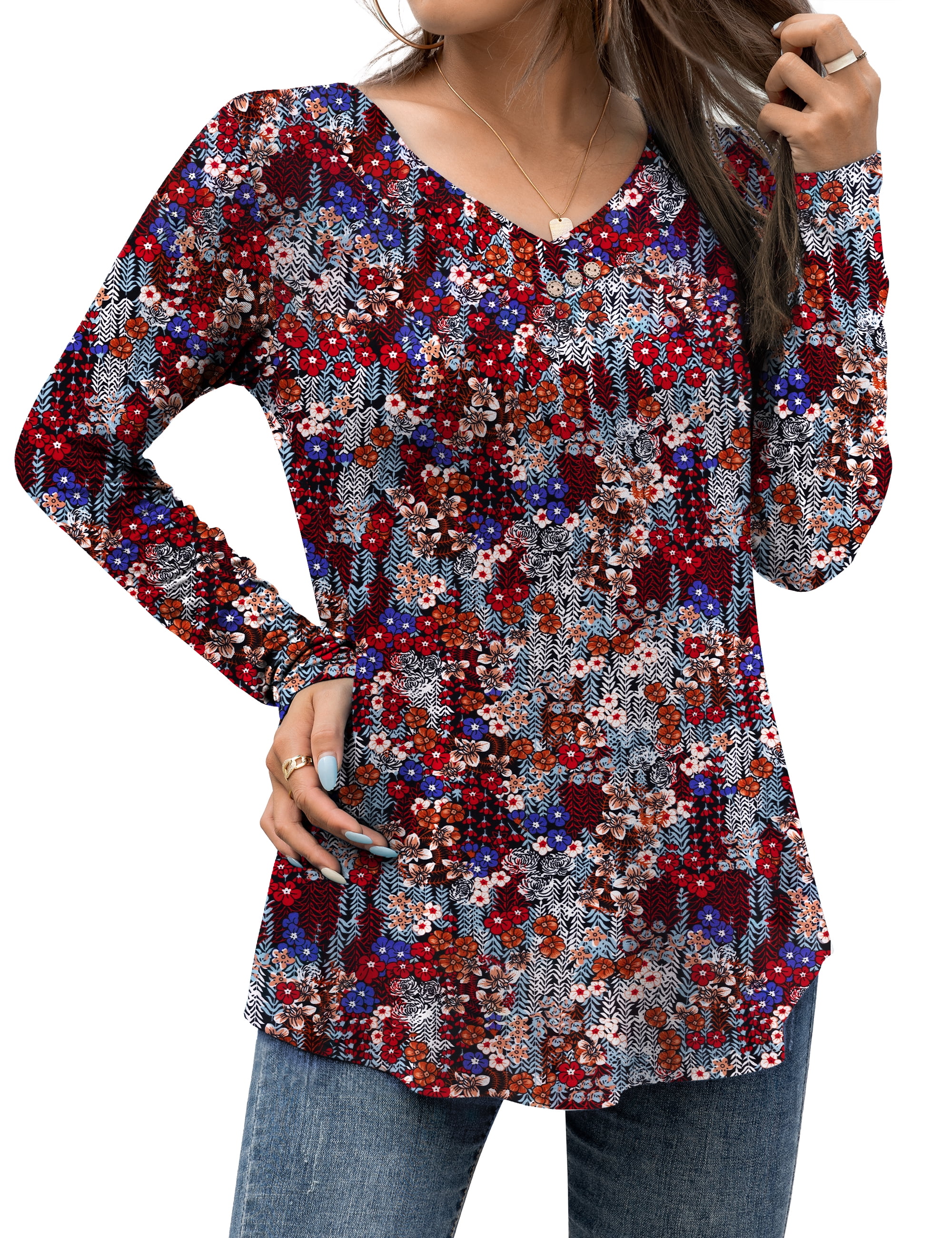 FOLUNSI Women's Plus Size Tops Casual Blouses Long Sleeve Flowy Tunic