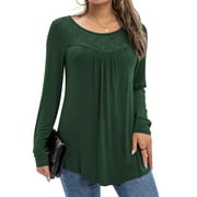 FOLUNSI Women's Plus Size Tops Long Sleeve Lace Pleated Blouses Tunic Tops New Arrivals M-4XL