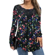 FOLUNSI Women's Plus Size Tops Long Sleeve Lace Pleated Blouses Tunic Tops New Arrivals M-4XL