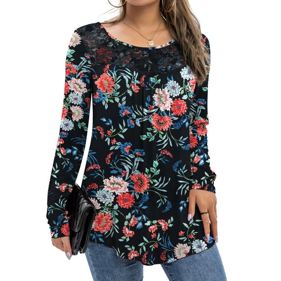FOLUNSI Women's Plus Size Tops Long Sleeve Lace Pleated Blouses Tunic Tops New Arrivals M-4XL