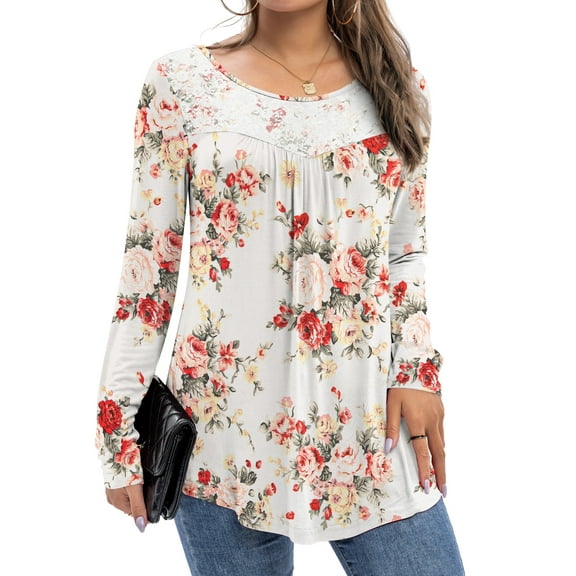 FOLUNSI Women's Plus Size Tops Long Sleeve Lace Pleated Blouses Tunic Tops New Arrivals M-4XL