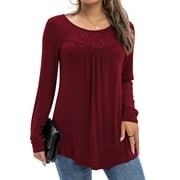 FOLUNSI Women's Plus Size Tops Long Sleeve Lace Pleated Blouses Tunic Tops New Arrivals M-4XL