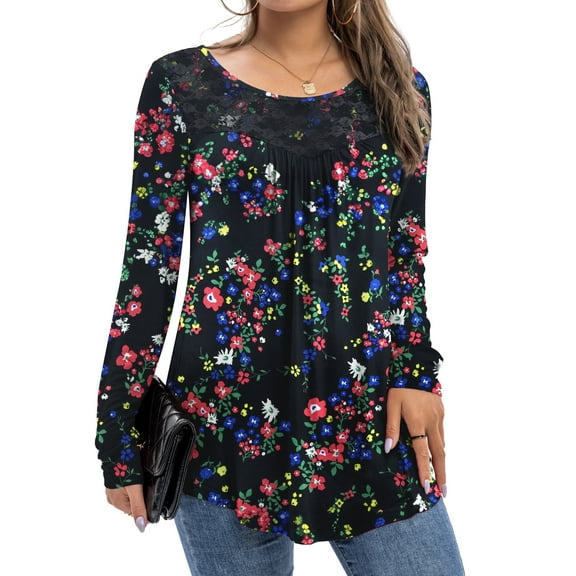 FOLUNSI Women's Plus Size Tops Long Sleeve Lace Pleated Blouses Tunic Tops New Arrivals M-4XL