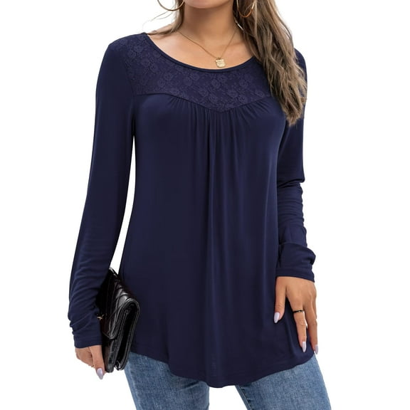 FOLUNSI Women's Plus Size Tops Long Sleeve Lace Pleated Blouses Tunic Tops New Arrivals M-4XL