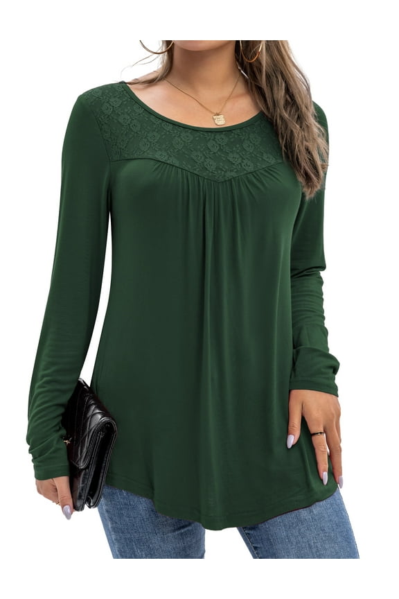 Women's Plus Size Tops Long Sleeve Lace Pleated Blouses Tunic Tops New Arrivals M-4XL