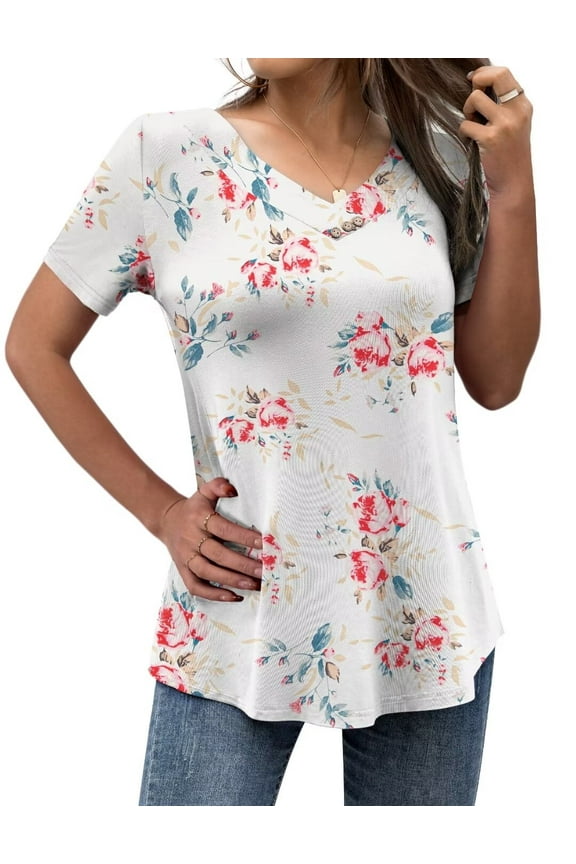 Women's Plus Size Tops Short Sleeve Blouses Flowy Tunic Tops M-4X