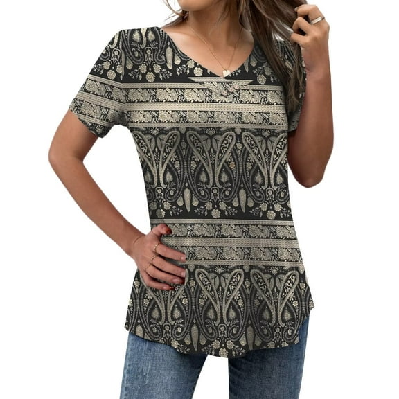 FOLUNSI Women’s Plus Size Tops V Neck Short Sleeve Shirt Floral Blouses Tunic Tops M-4X