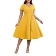 thumbnail image 1 of FOLUNSI Women's Plus size Dresses Casual V-Neck Midi Dress Wedding Guest Dress with Pockets Yellow-2XL, 1 of 9