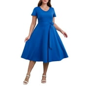 FOLUNSI Women's Plus size Dresses Casual V-Neck Midi Dress Wedding Guest Dress with Pockets Royal Blue-3XL