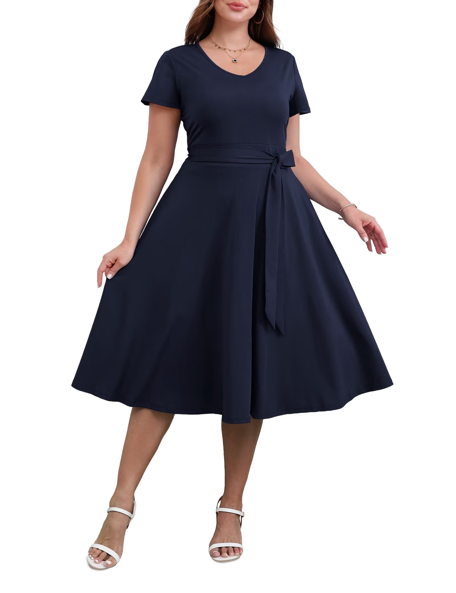 Folunsi Women's Plus size Dresses Casual V-Neck Midi Dress Wedding Guest Dress with Pockets Navy Blue-3XL Folunsi Women's Plus size Dresses Casual V-Neck Midi Dress Wedding Guest Dress with Pockets Navy Blue-3XL