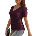thumbnail image 1 of FOLUNSI Women's Plus size Top V Neck Slim Fitted T-Shirt Front Surplice Wrap Short Sleeve Blouses M-4X, 1 of 5