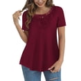 thumbnail image 1 of FOLUNSI Womens Plus Size Tops Short Sleeve Shirts Blouses Lace Pleated Tunic Tops, 1 of 6
