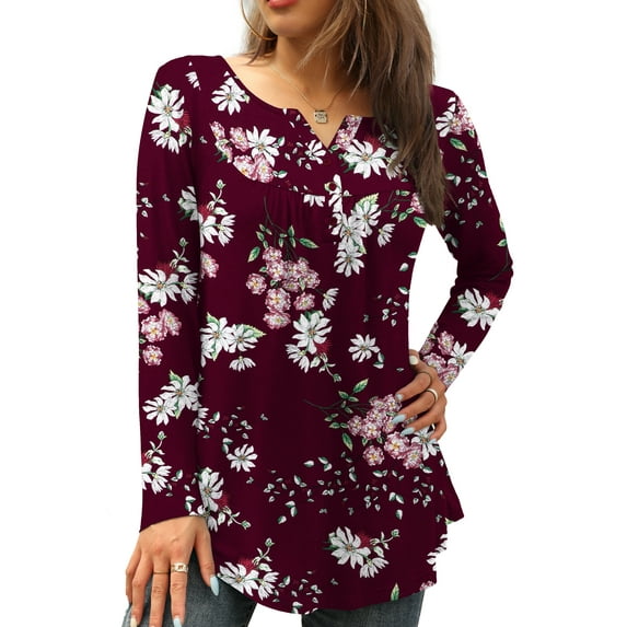 FOLUNSI Womens Plus Size Tunic Tops Long Sleeve Casual Floral Henley Shirts M-4XL